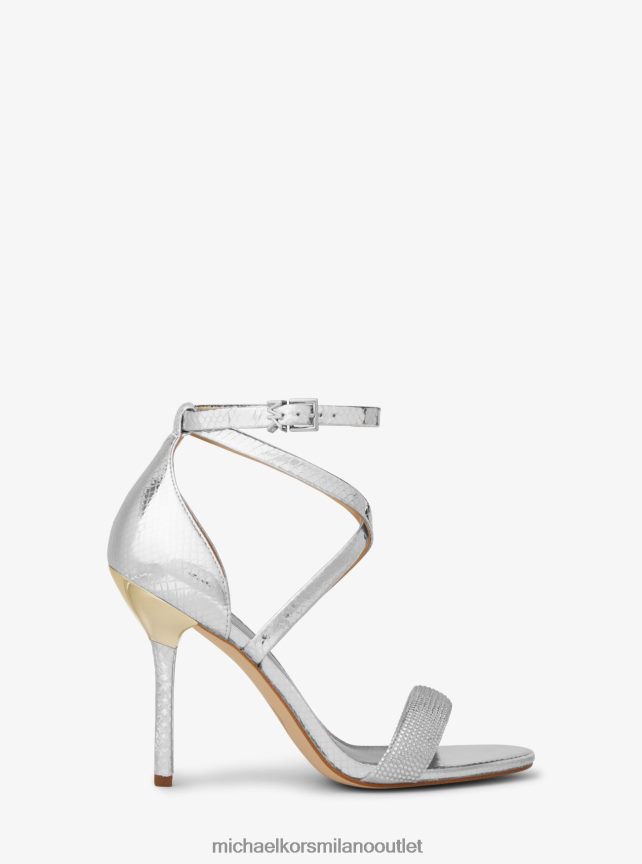 Michael Kors sandalo Astrid in pelle goffrata effetto serpente metallizzato impreziosito donne argento P06L0L2071 scarpe