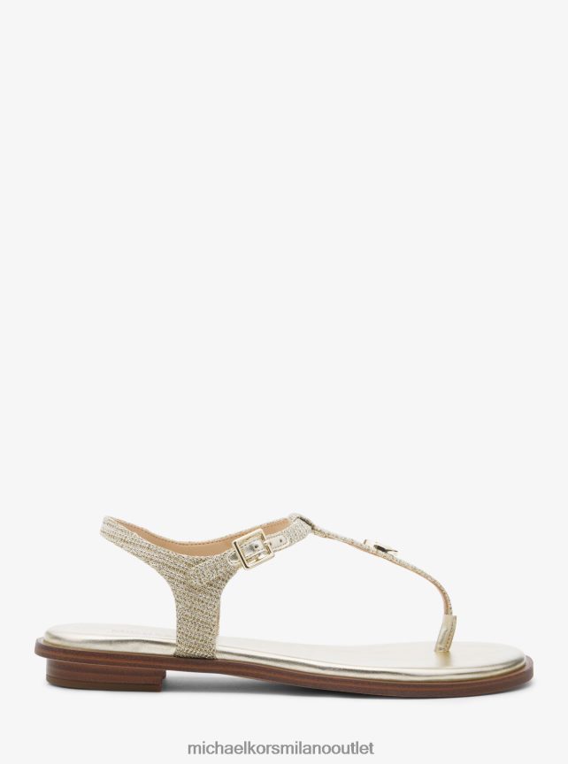 Michael Kors sandalo Mallory con cinturino a T in rete glitterata donne oro pallido P06L0L1905 scarpe
