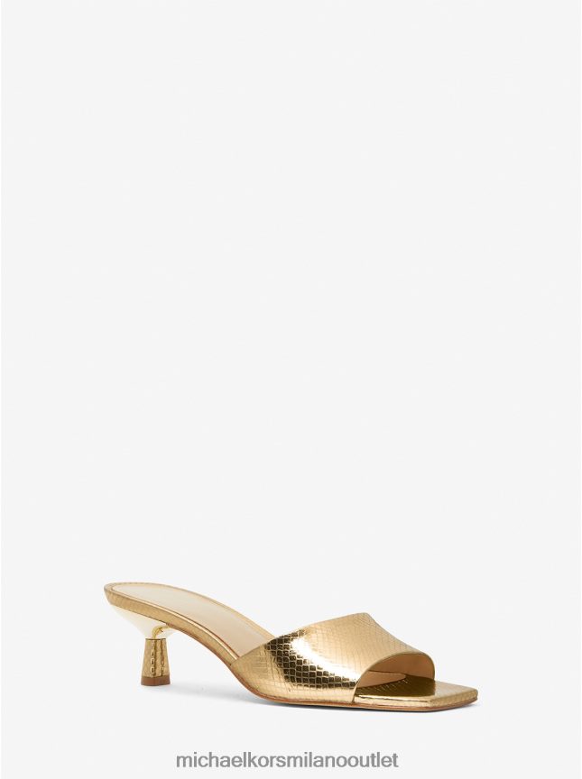 Michael Kors sandalo amal con gattino in pelle goffrata serpente metallizzato donne oro pallido P06L0L1841 scarpe