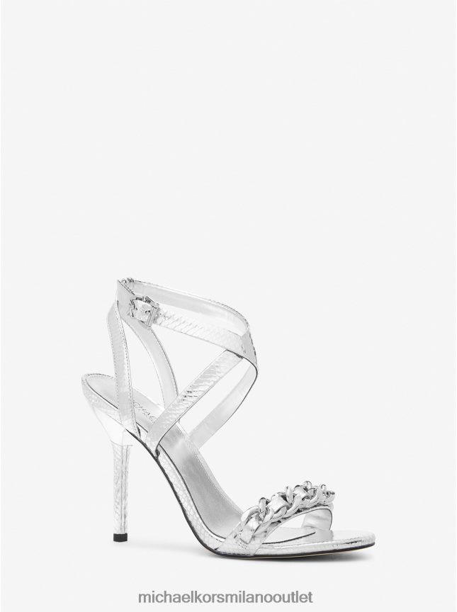 Michael Kors sandalo asha in pelle con stampa serpente impreziosita donne argento P06L0L1944 scarpe
