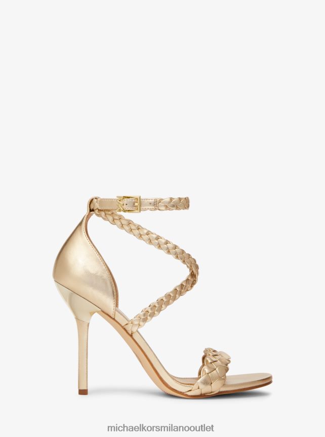 Michael Kors sandalo astrid in ecopelle metallizzata intrecciata donne oro pallido P06L0L2042 scarpe