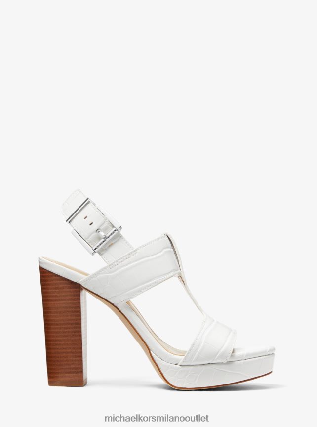 Michael Kors sandalo becker con plateau in ecopelle goffrata coccodrillo donne bianco ottico P06L0L1930 scarpe
