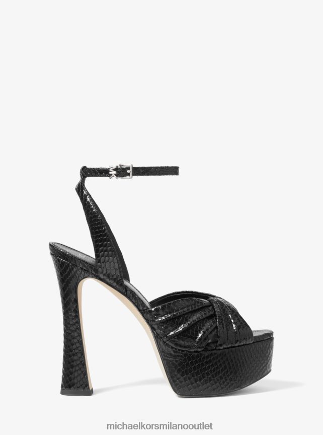Michael Kors sandalo con plateau in pelle goffrata Selena Snake donne nero P06L0L1979 scarpe