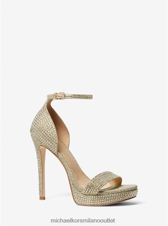 Michael Kors sandalo con plateau in rete con catena glitter decorata Jordyn donne oro pallido P06L0L1892 scarpe
