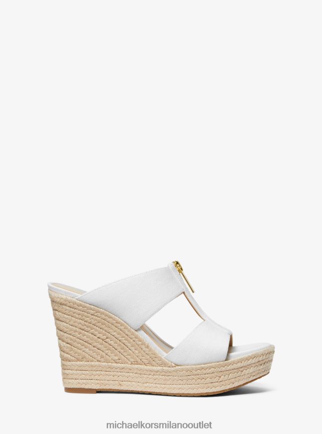 Michael Kors sandalo con zeppa Bradley in tela di misto lino donne bianco ottico P06L0L1859 scarpe