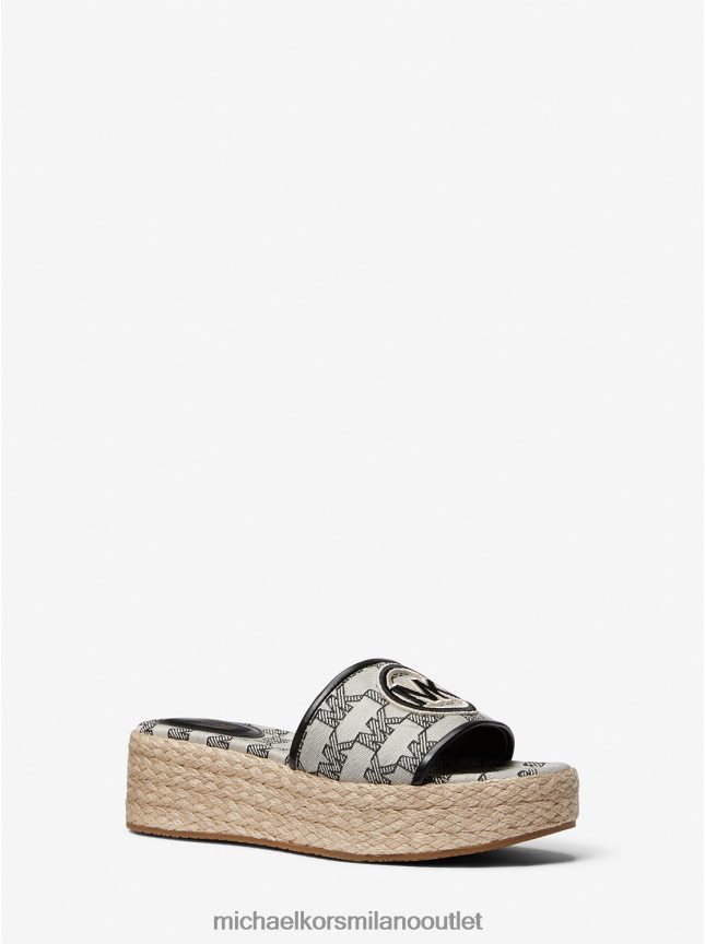 Michael Kors sandalo con zeppa in jacquard e iuta con logo Sadler donne naturale/nero P06L0L1853 scarpe