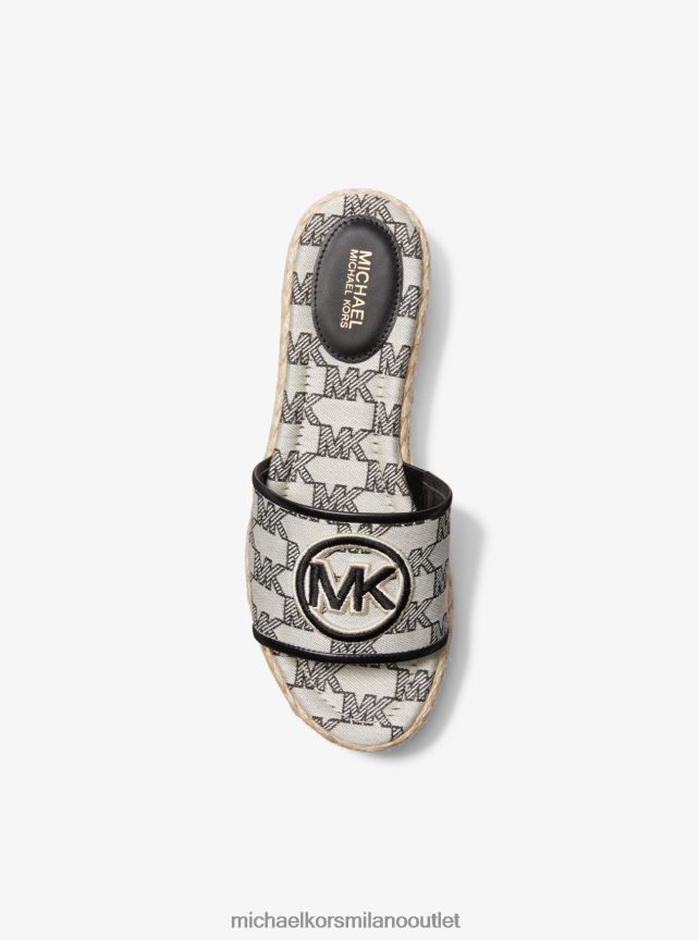 Michael Kors sandalo con zeppa in jacquard e iuta con logo Sadler donne naturale/nero P06L0L1853 scarpe