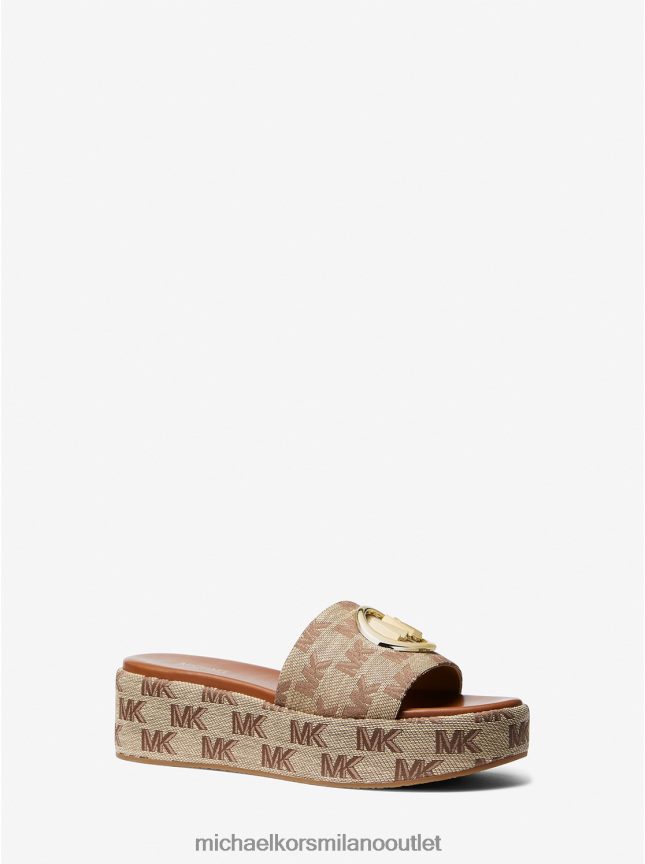 Michael Kors sandalo con zeppa jacquard con logo Sadler donne beige/ebano/marrone P06L0L1856 scarpe