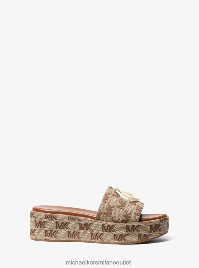 Michael Kors sandalo con zeppa jacquard con logo Sadler donne beige/ebano/marrone P06L0L1856 scarpe