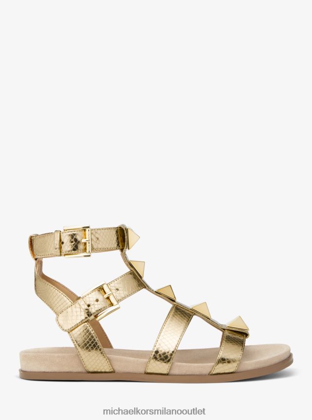 Michael Kors sandalo in pelle goffrata serpente metallizzato con borchie di scricciolo donne oro pallido P06L0L2061 scarpe