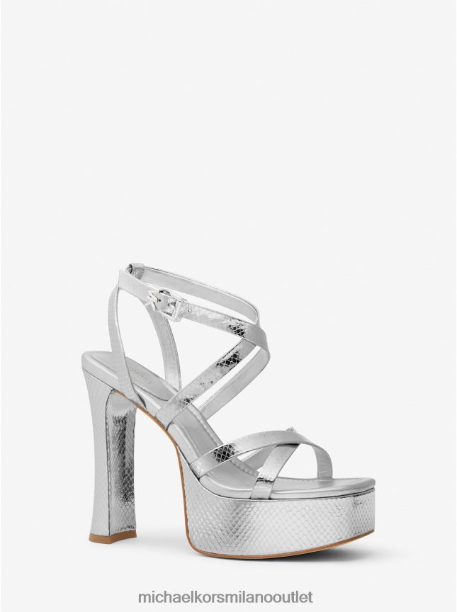 Michael Kors sandalo paola con plateau in pelle goffrata effetto serpente metallizzato donne argento P06L0L1887 scarpe