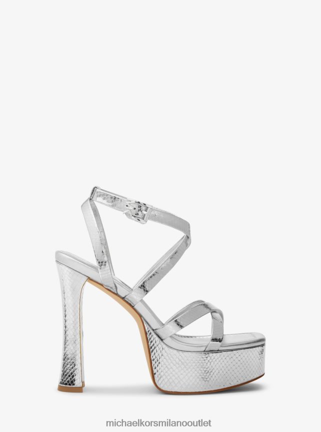 Michael Kors sandalo paola con plateau in pelle goffrata effetto serpente metallizzato donne argento P06L0L1887 scarpe
