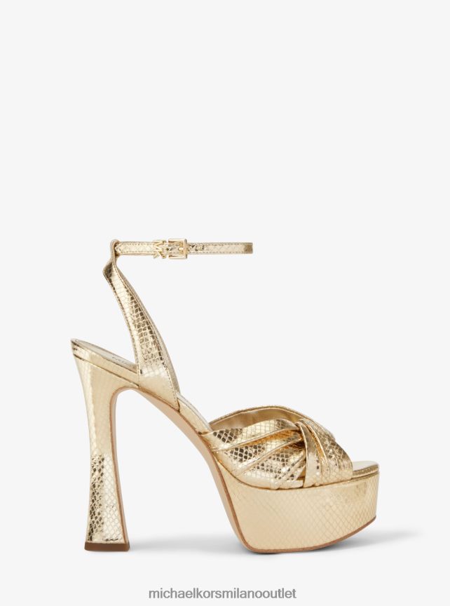Michael Kors sandalo selena con plateau in pelle goffrata serpente metallizzato donne oro pallido P06L0L1980 scarpe