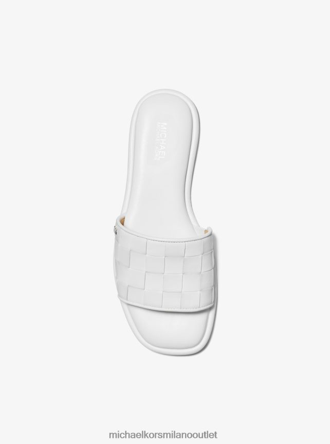 Michael Kors sandalo slide Hayworth in pelle intrecciata donne bianco ottico P06L0L1830 scarpe