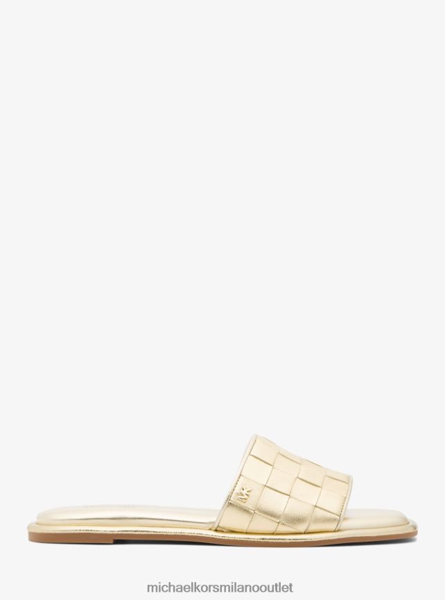 Michael Kors sandalo slide Hayworth in pelle metallizzata intrecciata donne oro pallido P06L0L1829 scarpe
