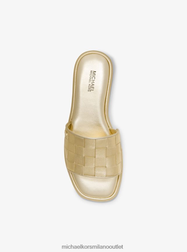 Michael Kors sandalo slide Hayworth in pelle metallizzata intrecciata donne oro pallido P06L0L1829 scarpe
