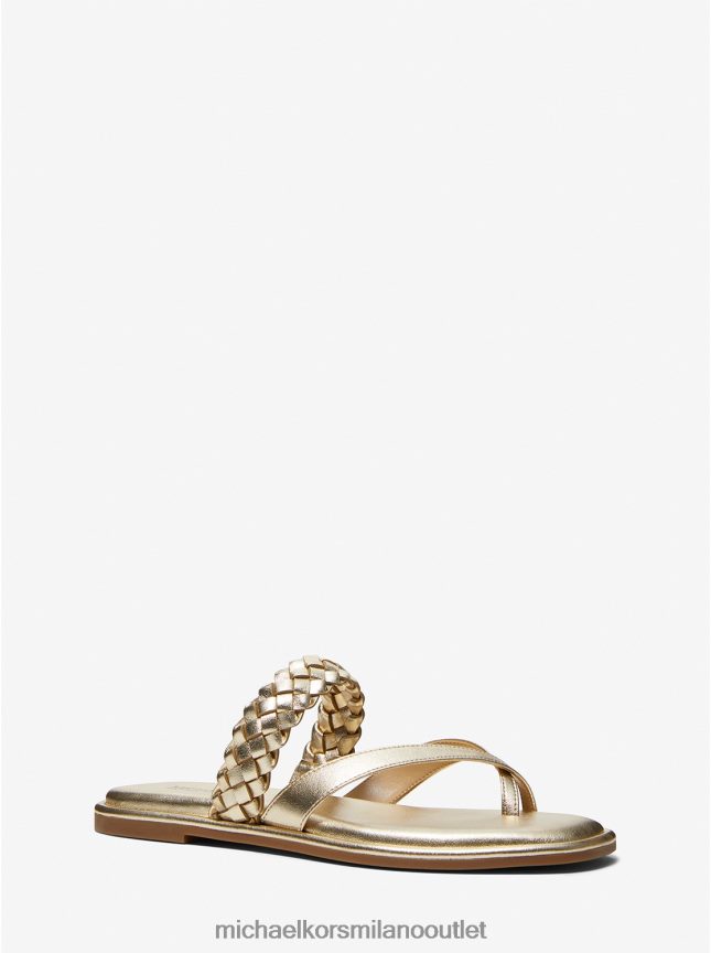 Michael Kors sandalo slide alba in ecopelle metallizzata intrecciata donne oro pallido P06L0L2057 scarpe