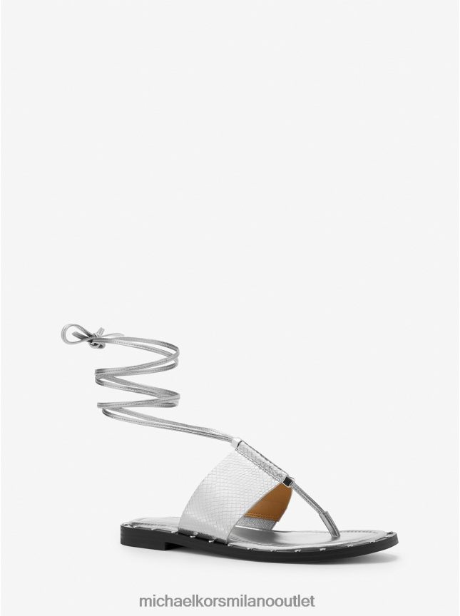 Michael Kors sandalo stringato Jagger in pelle con stampa serpente metallizzata donne argento P06L0L1839 scarpe