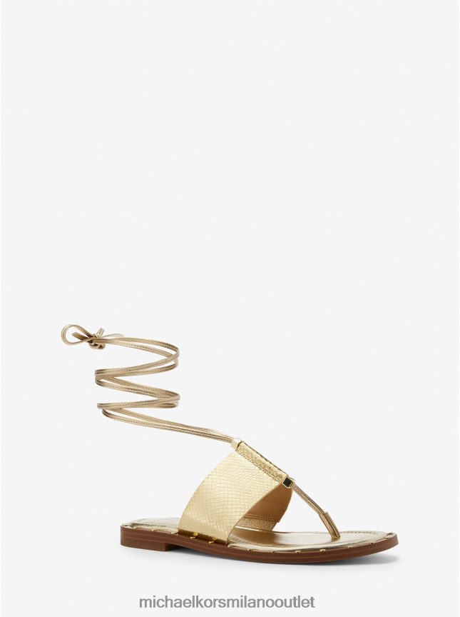 Michael Kors sandalo stringato Jagger in pelle con stampa serpente metallizzata donne oro pallido P06L0L1837 scarpe