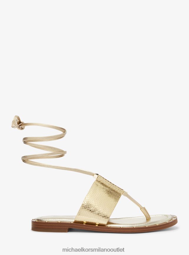 Michael Kors sandalo stringato Jagger in pelle con stampa serpente metallizzata donne oro pallido P06L0L1837 scarpe