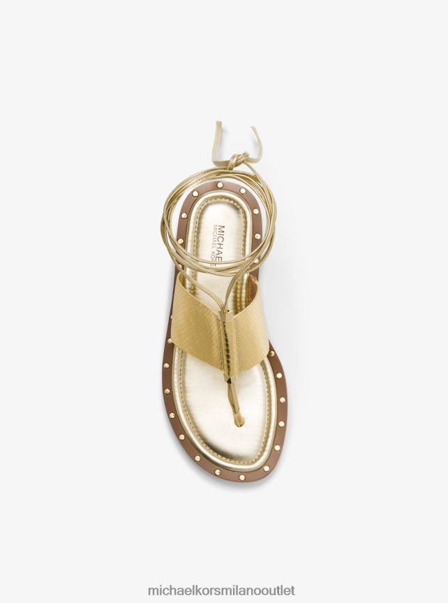 Michael Kors sandalo stringato Jagger in pelle con stampa serpente metallizzata donne oro pallido P06L0L1837 scarpe
