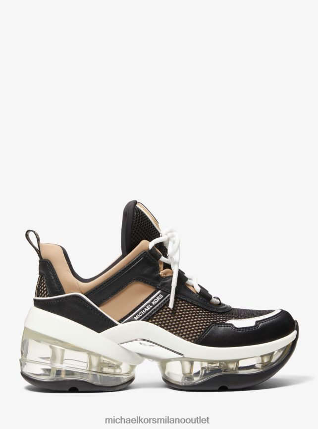 Michael Kors Olympia Extreme Scarpe da ginnastica in pelle e scuba donne combinazione di cammelli P06L0L1751 scarpe