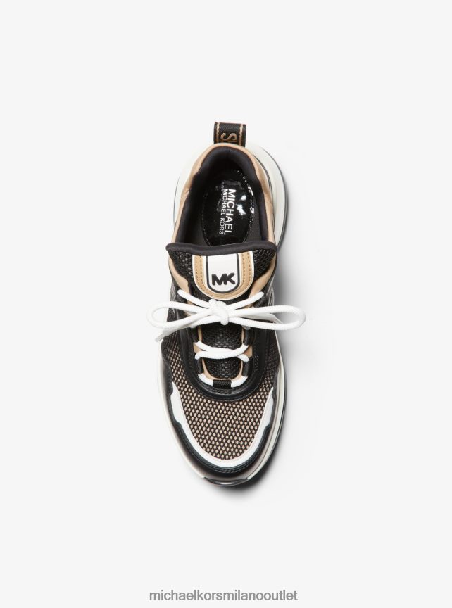 Michael Kors Olympia Extreme Scarpe da ginnastica in pelle e scuba donne combinazione di cammelli P06L0L1751 scarpe