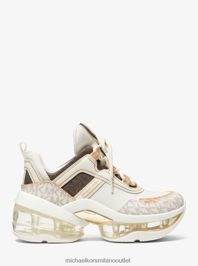 Michael Kors logo Olympia Extreme bicolore e scarpe da ginnastica in tela donne crema P06L0L1784 scarpe