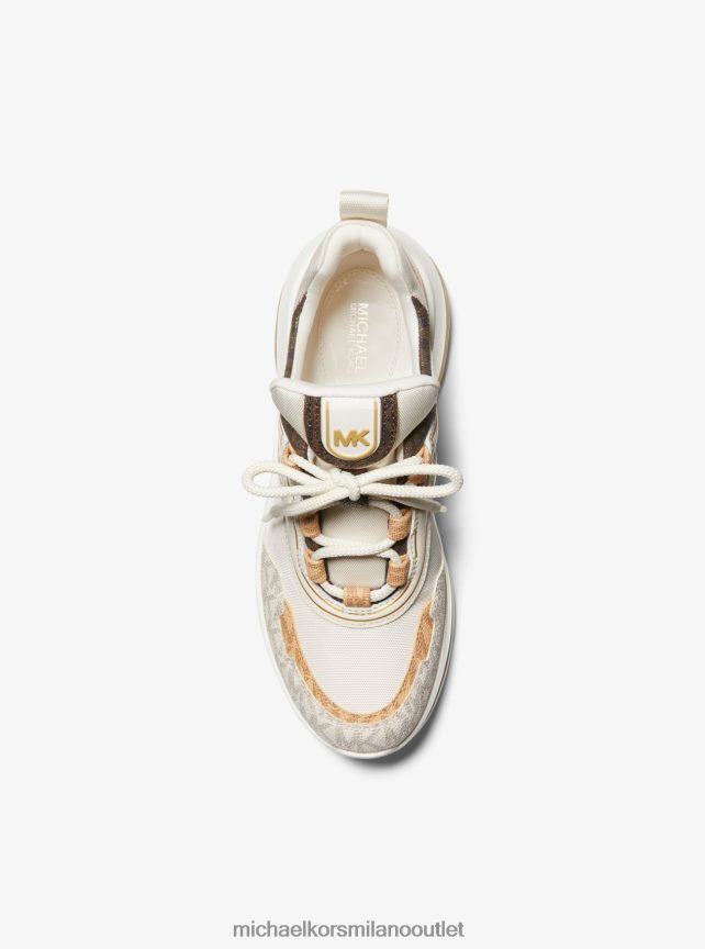 Michael Kors logo Olympia Extreme bicolore e scarpe da ginnastica in tela donne crema P06L0L1784 scarpe
