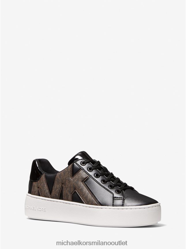Michael Kors logo papavero e sneaker in finta pelle verniciata donne marrone/nero P06L0L1819 scarpe