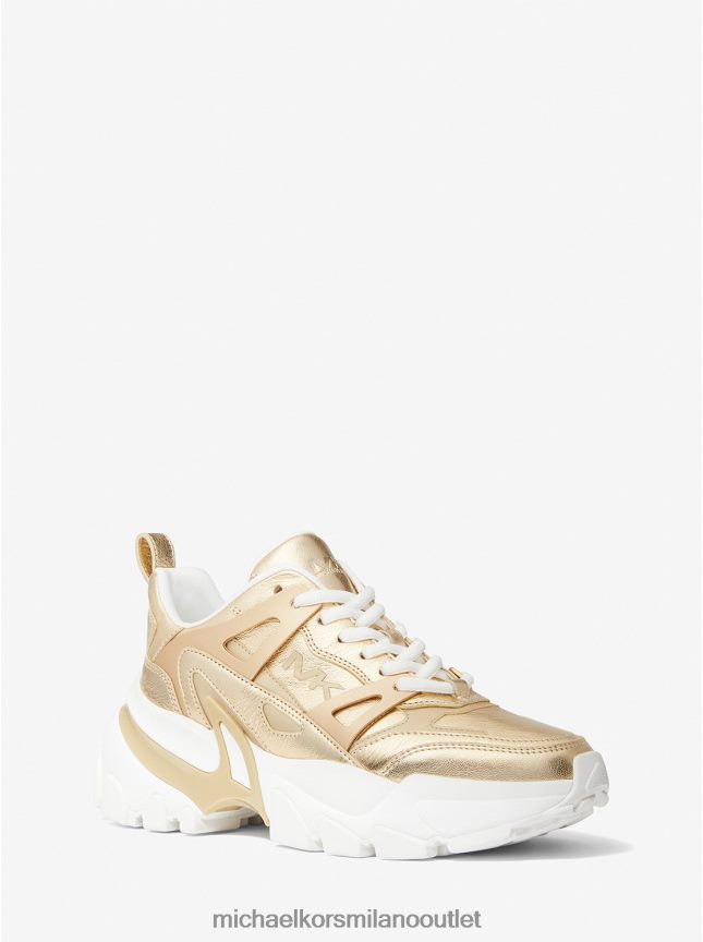 Michael Kors scarpa da ginnastica in pelle metallizzata nick donne oro pallido P06L0L1764 scarpe