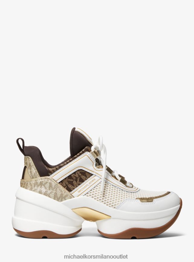 Michael Kors scarpe da ginnastica Olympia in mesh e logo metallico donne oro pallido P06L0L1786 scarpe