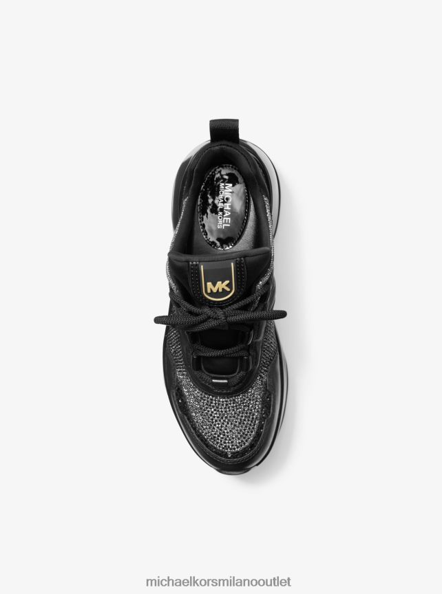 Michael Kors scarpe da ginnastica olympia extreme in pelle decorata e maglia a catena glitterata donne nero P06L0L1750 scarpe