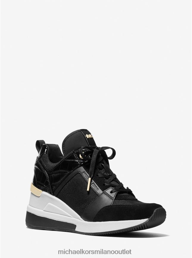 Michael Kors sneaker georgie in nylon e pelle goffrata coccodrillo donne nero P06L0L1721 scarpe