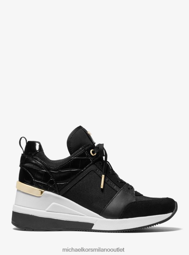 Michael Kors sneaker georgie in nylon e pelle goffrata coccodrillo donne nero P06L0L1721 scarpe
