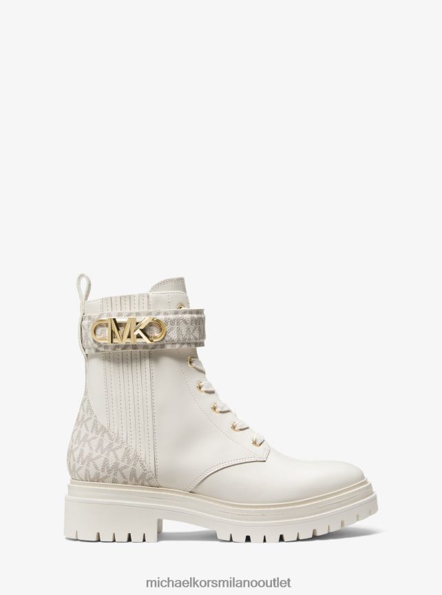 Michael Kors stivale da combattimento Parker in pelle donne crema P06L0L2112 scarpe