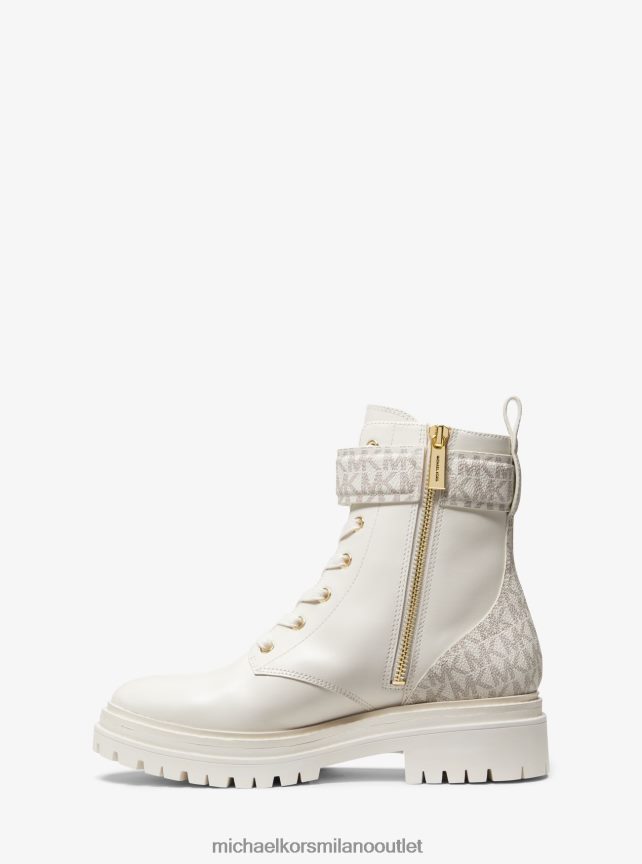 Michael Kors stivale da combattimento Parker in pelle donne crema P06L0L2112 scarpe