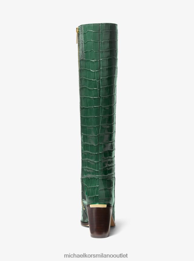 Michael Kors stivale loni in pelle goffrata coccodrillo donne muschio P06L0L2135 scarpe