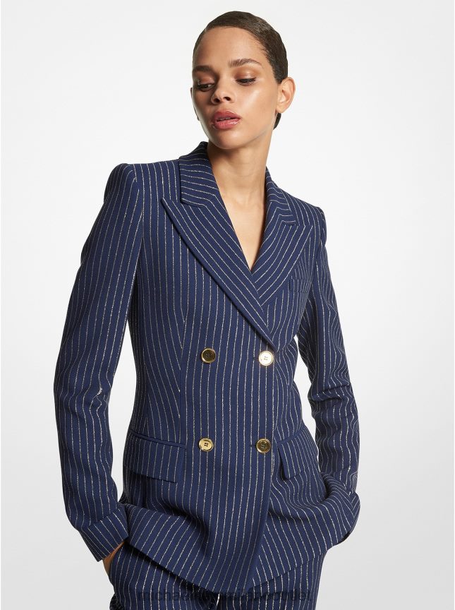 Michael Kors blazer della collezione gessato metallizzato in doppio crêpe zibellino donne blu marino/oro P06L0L3549 vestiario