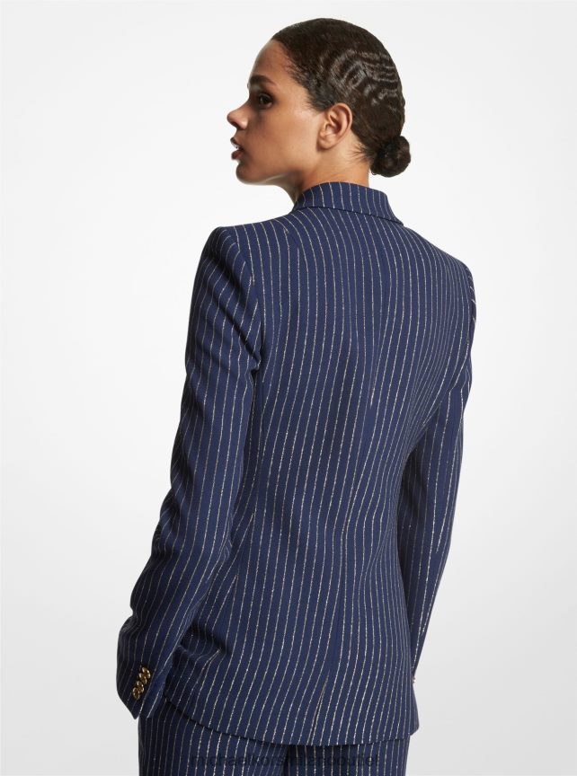 Michael Kors blazer della collezione gessato metallizzato in doppio crêpe zibellino donne blu marino/oro P06L0L3549 vestiario