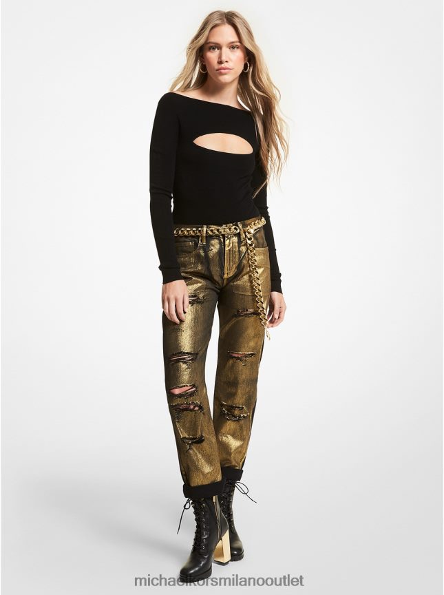 Michael Kors Body con cut-out in misto lana merino a coste donne nero P06L0L462 vestiario