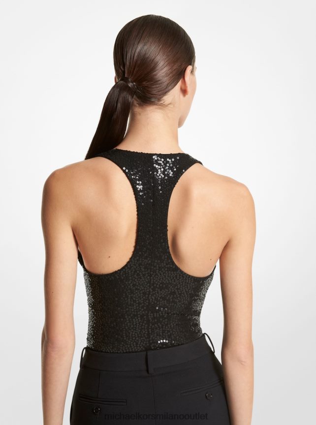 Michael Kors body di collezione in jersey stretch con paillettes ricamate a mano donne nero P06L0L3400 vestiario