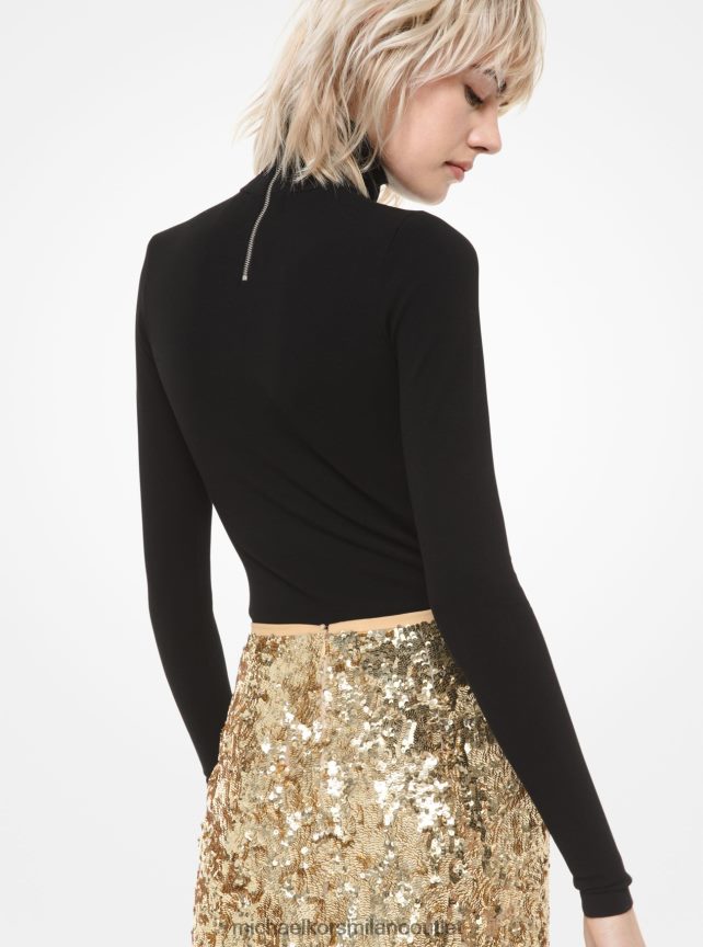 Michael Kors body di collezione in viscosa stretch a collo alto donne nero P06L0L3689 vestiario