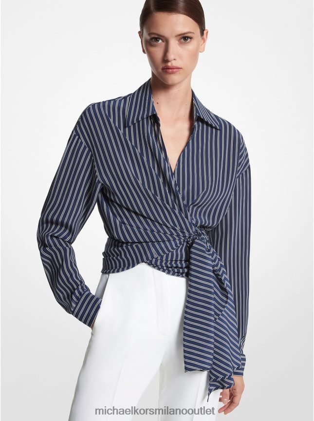 Michael Kors Blusa a portafoglio della collezione in crêpe de chine di seta biologica a righe donne blu scuro/bianco op P06L0L3564 vestiario