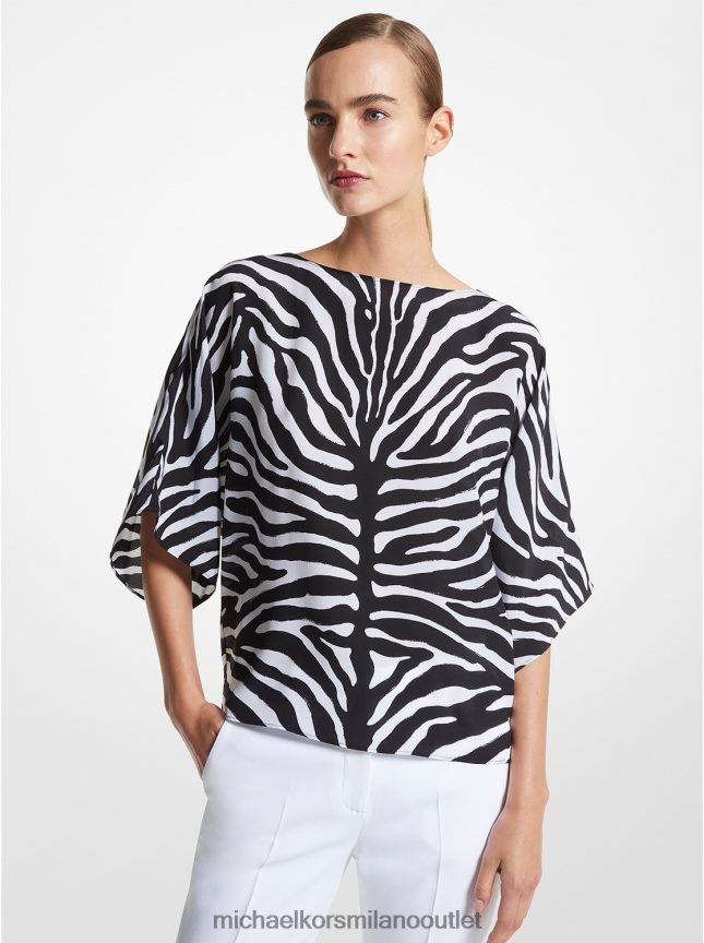Michael Kors Blusa della collezione Nikki in crepe de chine di seta zebrata donne nero/bianco ottico P06L0L3583 vestiario