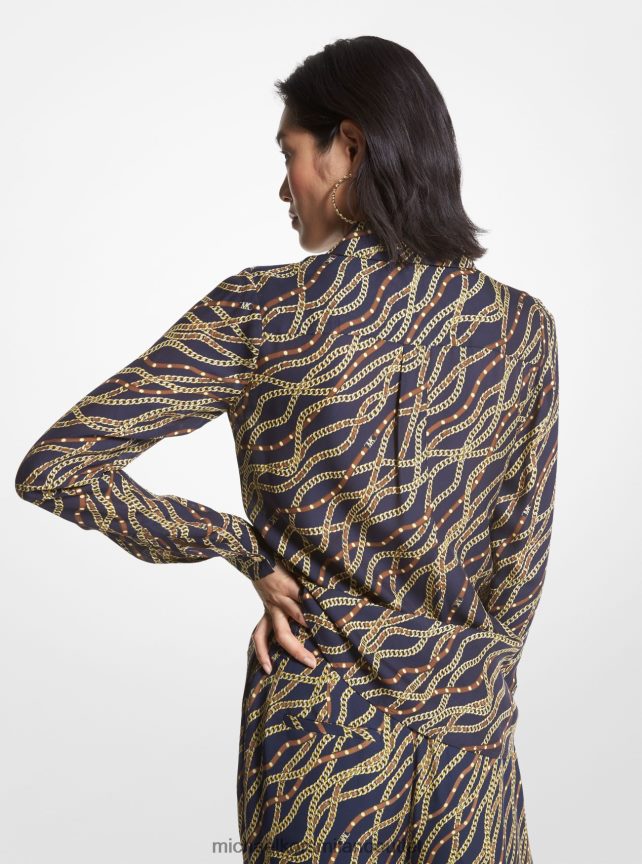 Michael Kors Blusa in georgette con stampa status donne blu notte P06L0L369 vestiario