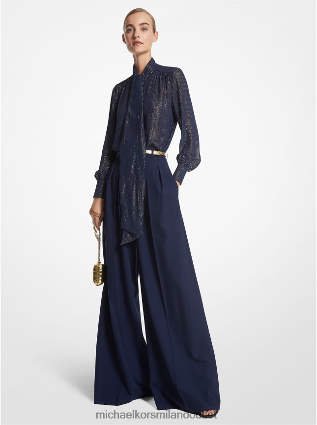 Michael Kors blusa di collezione con collo lamé a righe in misto seta lamè donne blu marino/oro P06L0L3556 vestiario