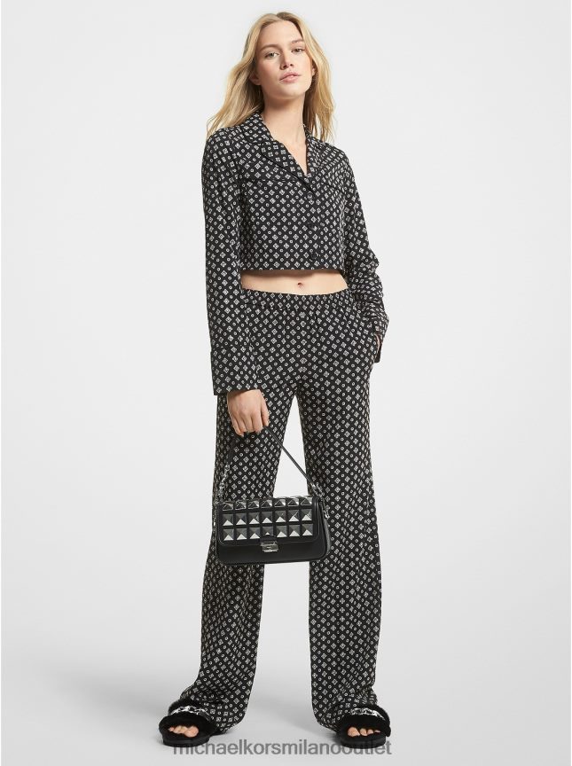 Michael Kors Camicia da pigiama corta in crêpe stropicciato con medaglioni borchiati donne nichel P06L0L476 vestiario