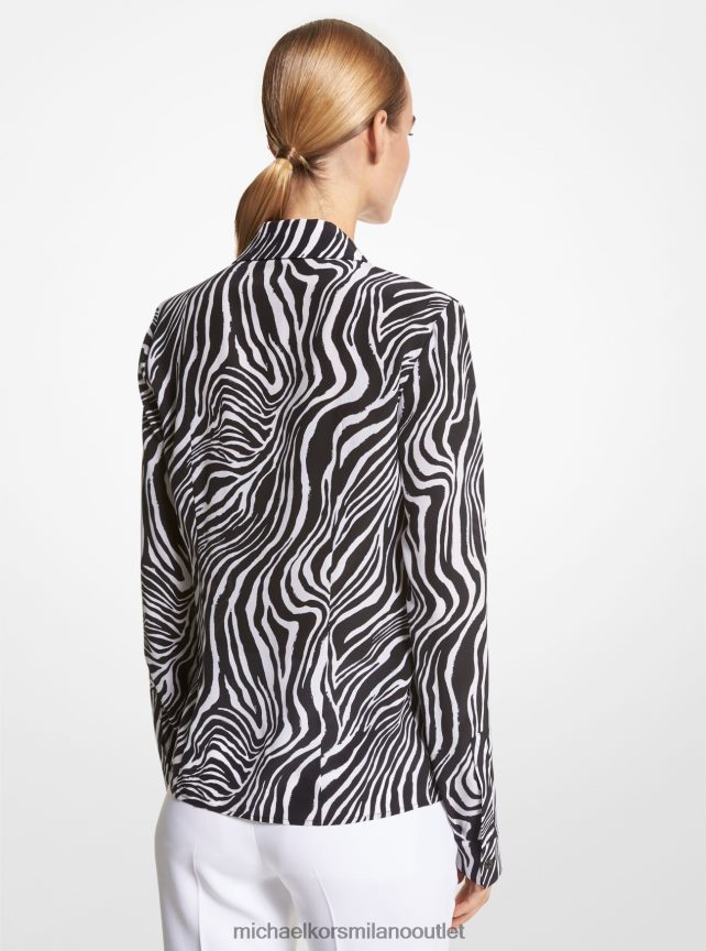 Michael Kors camicia collezione Hansen in crêpe de chine di seta zebrata donne nero/bianco ottico P06L0L3581 vestiario