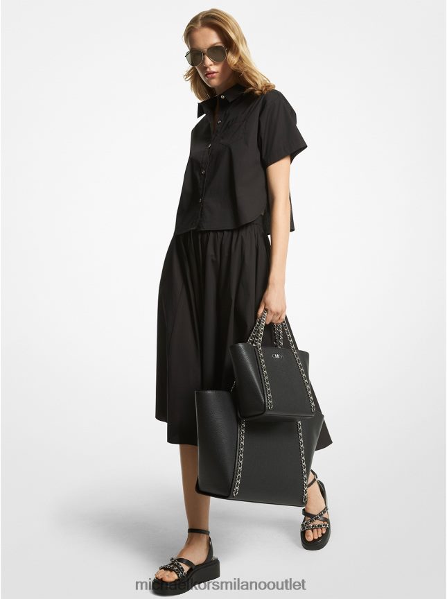 Michael Kors camicia cropped in popeline di cotone organico stretch donne nero P06L0L379 vestiario